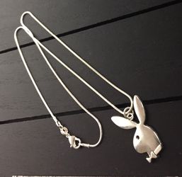 16”, 18”, 20”, 22” or 24”(5 sizes available) 925 Sterling Silver Necklace with Antique Silver Playboy Bunny Pendant