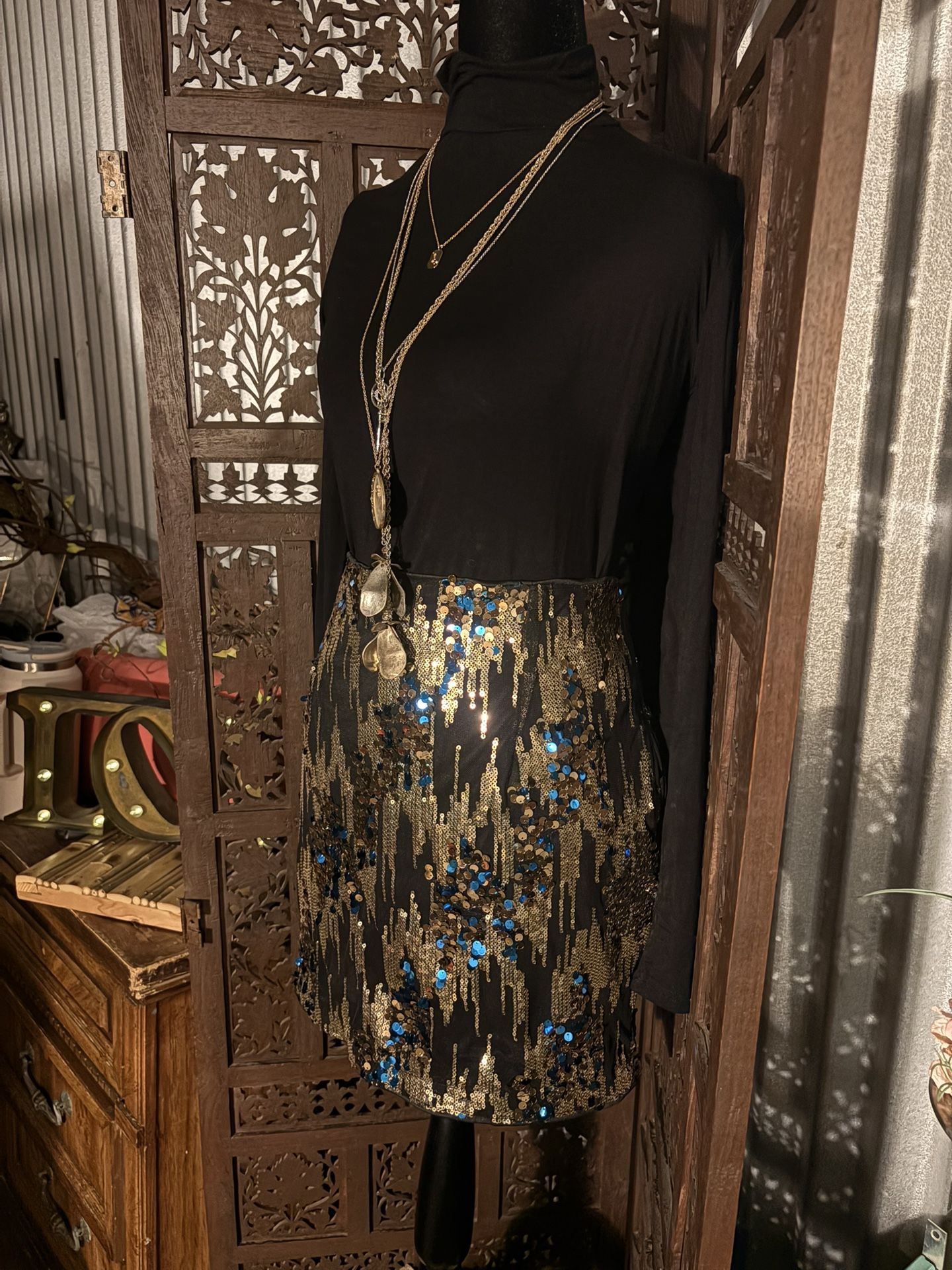 Black & Gold Sequin Mini Skirt
