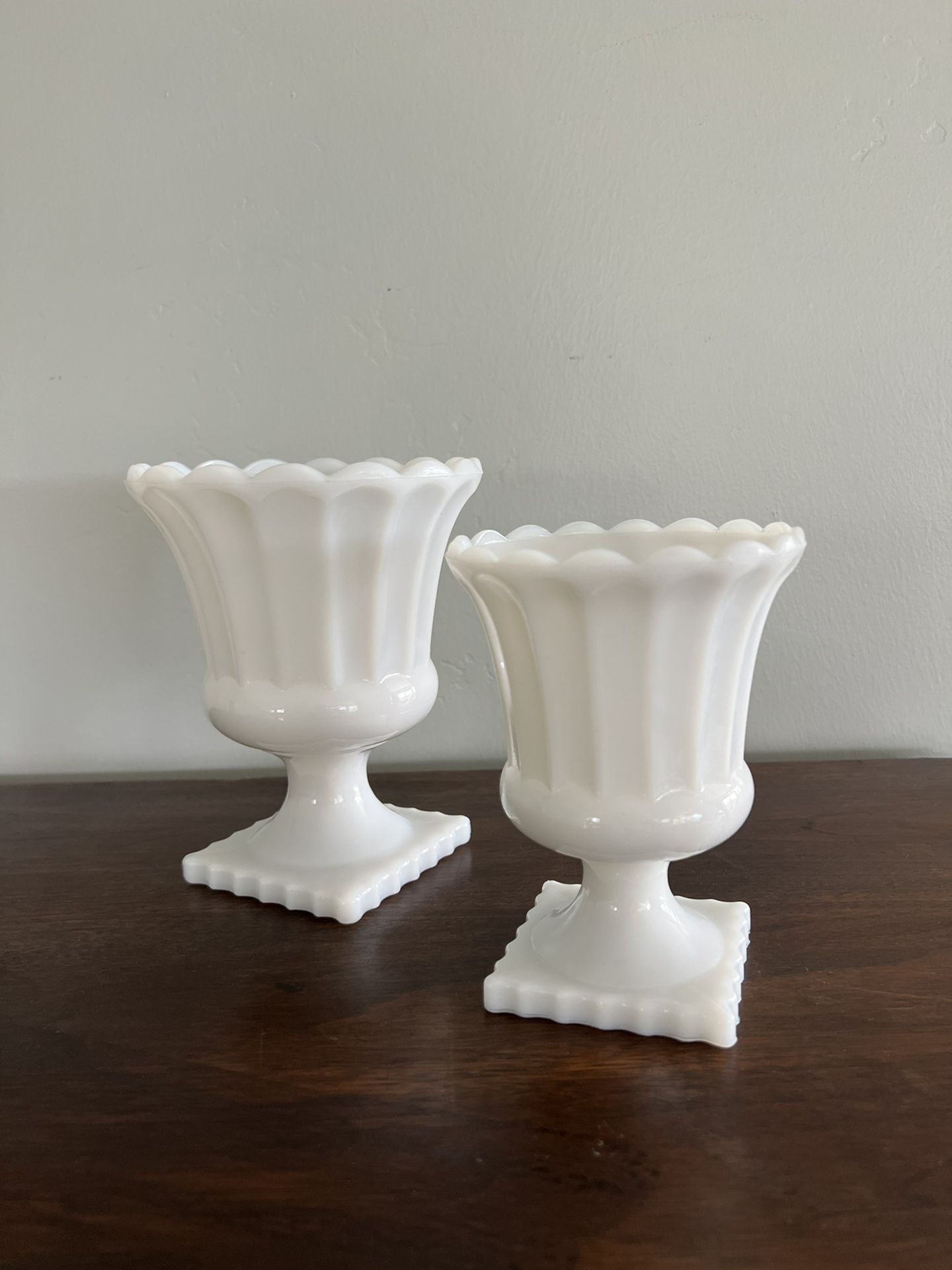  Fluted Milk Glass Pedestal - Urn Vases Planters Wedding Candle Holder 