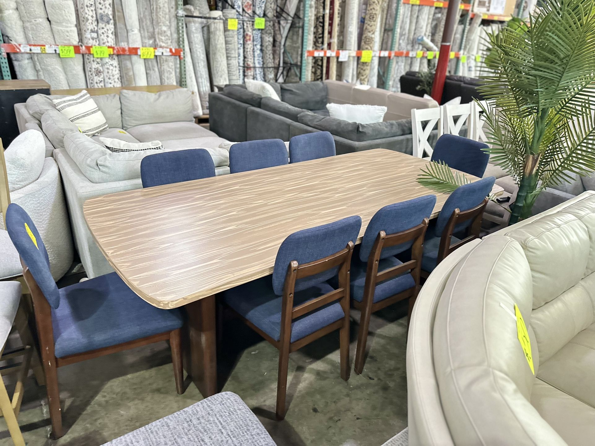 Soft 8 blue chairs comes with dining table! $799 •
