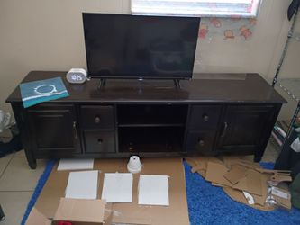 Dark Brown Wood TV Stand with Storage