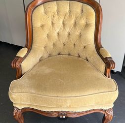 Vintage Carved Wood Tufted Armchair - French Provincial Style