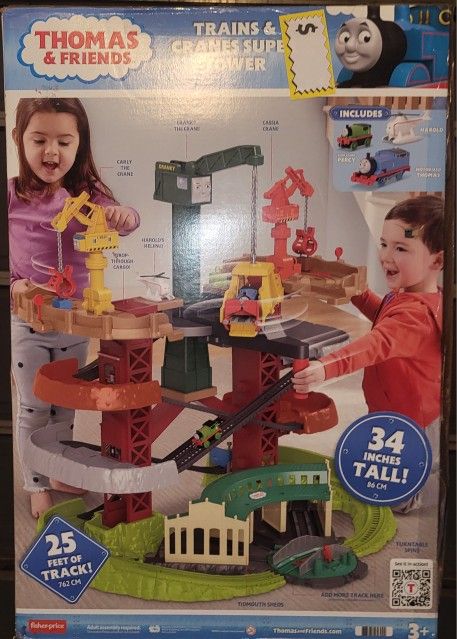 Thomas & Friends Trains & Cranes Super
Tower Playset with Thomas, Percy & Harold