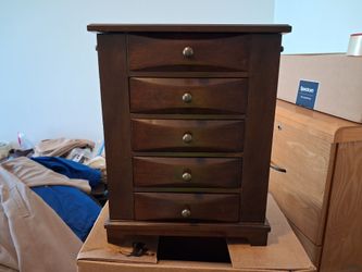 Dark Wood Jewelry Armoire with Drawers
