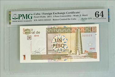 2011 1 Peso Convertible PMG Graded 64