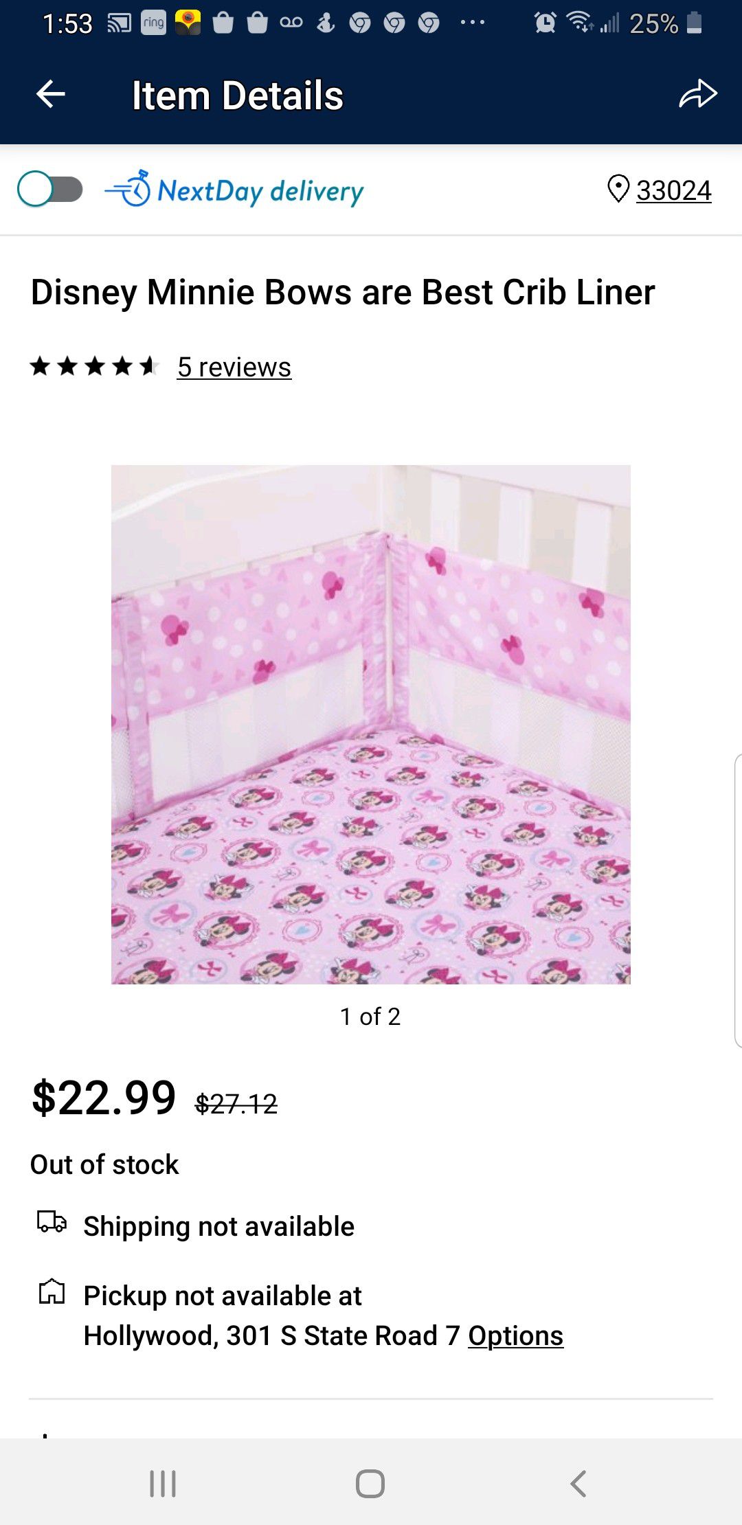 Baby Crib liner, para la cuna de bebe _ Disney minnie bow. $12 each