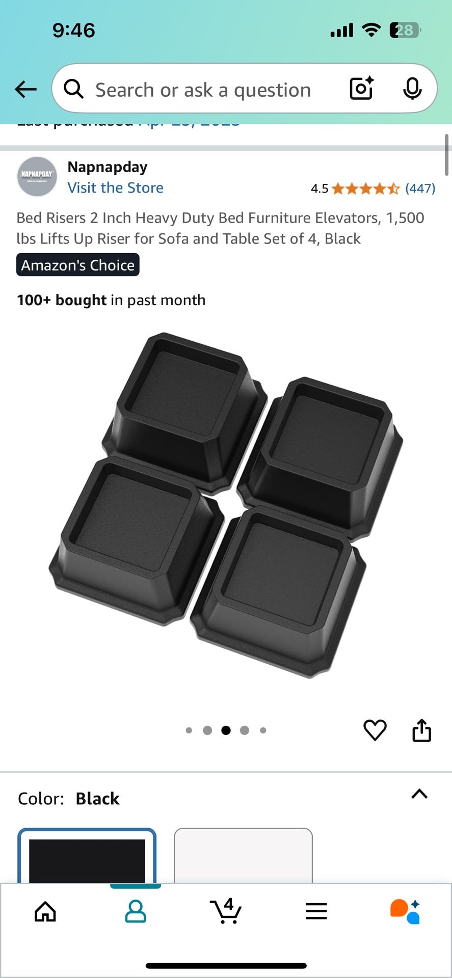 Bed Risers 2 Inch Heavy Duty Bed Furniture Elevators, 1,500 Ibs Lifts Up Riser for Sofa and Table Set of 12, Black