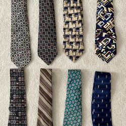 Lot Of 8 Neutral Brown, Blue, Green Ties. 