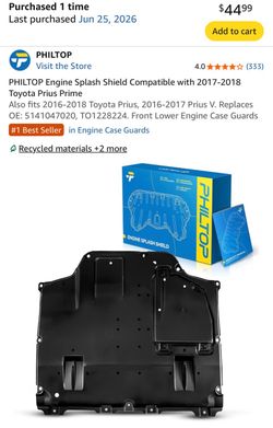 PHILTOP Engine Splash Shield 2018 Toyota Prius