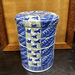 Antique 19th Century Japanese Porcelain 5 Section Meiji Stacking Boxes