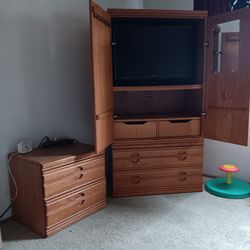 Oak Armoire and Nightstand