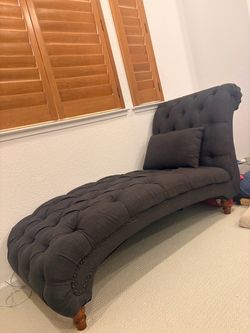 Charcoal Grey Tufted Chaise Lounge with Nailhead Trim