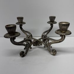 Vintage Pewter Metal Candle Holder 4 Candles Square Silver Plate Candelabra 1930s