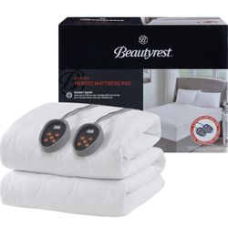 Beautyrest Cotton Heated Mattress Pad - Bed Warmer with 20 Heat Settings Controller, Auto Shut Off Timer, All Around Elastic Deep Pocket, UL Certified