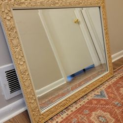 Unique Large Heavy Beautiful Beveled Edge Ornate Wall Mirror 32" × 26" Ready to Hang