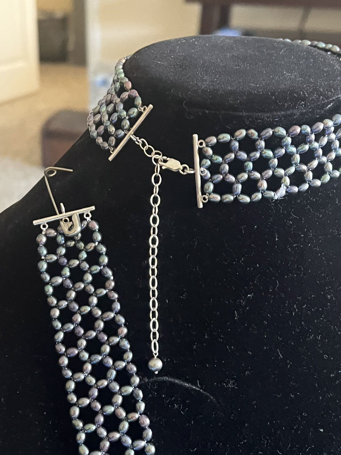 Natural pearls choker and bracelet sterling silver clasp