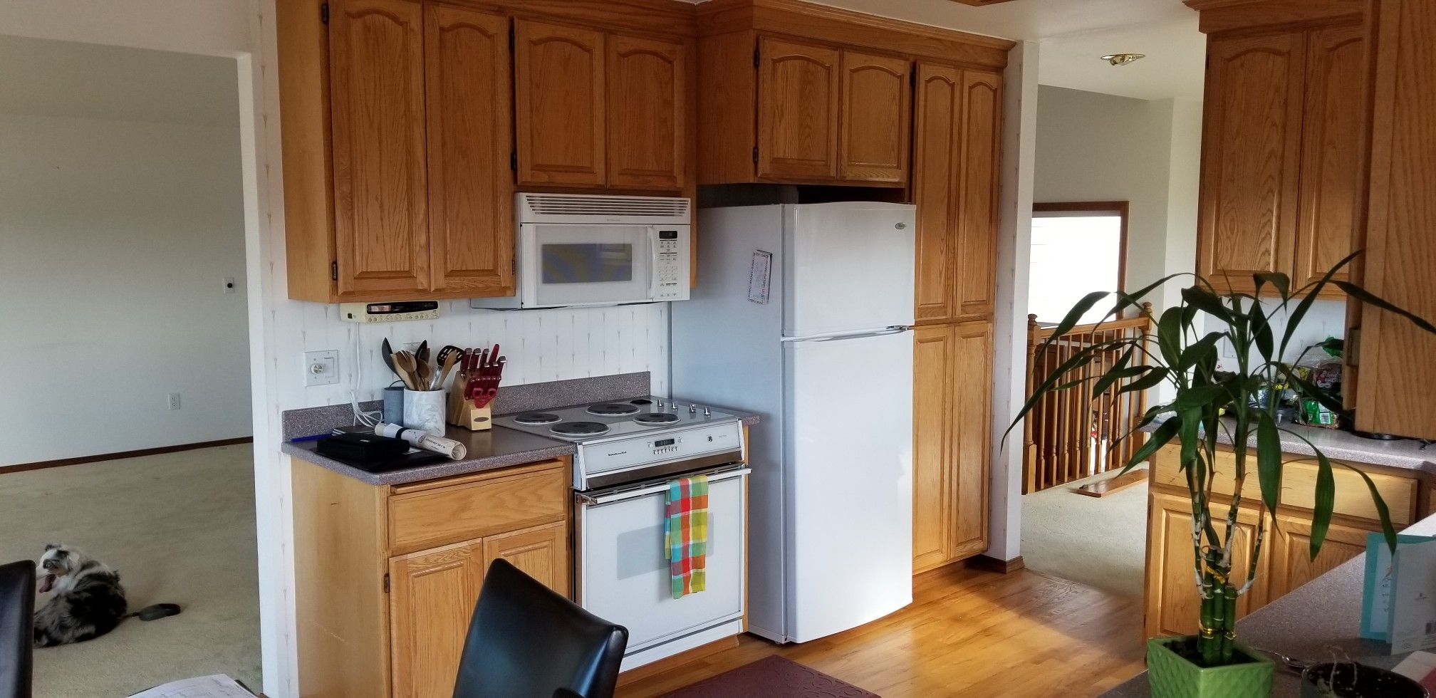 Kitchenaid, Whirlpool appliances, oak cabinets will sell separately