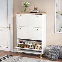 Tribesigns 3 Drawer Shoe Cabinet, Freestanding Shoe Rack Storage Organizer with Flip Door, Modern Tipping Bucket Shoe Cabinet for Entryway, Hallway, B