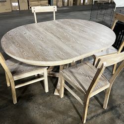 New 5-Piece Farmhouse Dining Table Set, Rustic Round Pedestal Extendable Dining Room Table Set