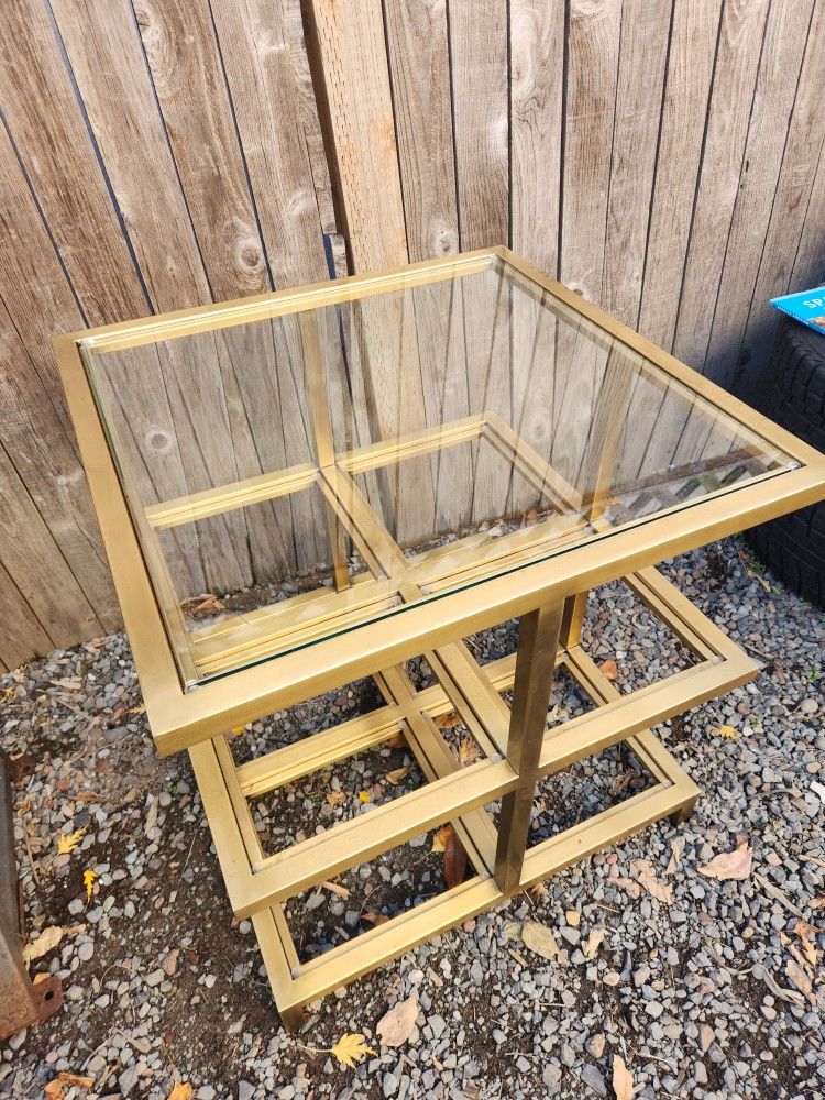 Vintage'50s '60s '70s MCM mid-century modern brass and glass end occasional table