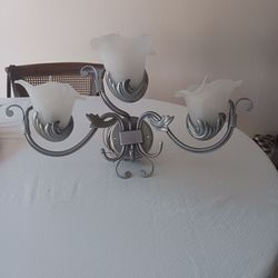 Kichler Lighting Iron Lillies Vanity Light, 3 lights  each one, White Swirl Glass,Silver
