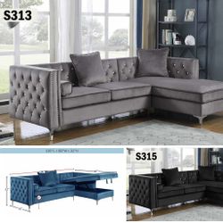 Velvet Grey Sectional With Storage 