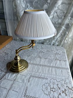 Brass Swing-Arm Desk Lamp with Pleated Shade