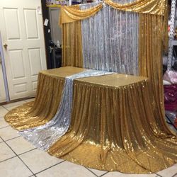 Gold And Silver Sequin Tablelcoth Backdrop Set