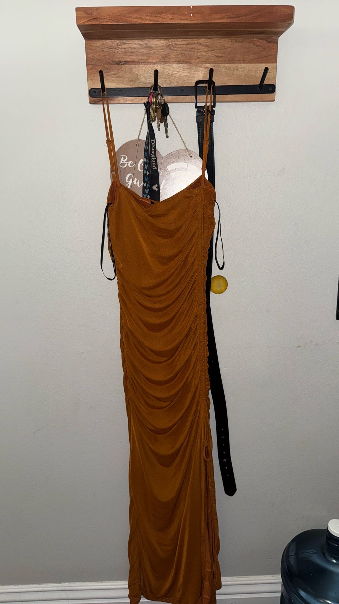 Orange scrunched midi dress