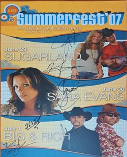 Big & Rich, Sugarland, & SaraEvans autographed CMT Summerfest concert poster