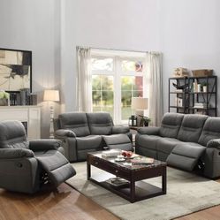 GREY RECLINING SOFA SET. FINANCING AVAILABLE. WE DELIVER