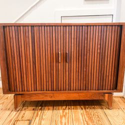 Mid-Century Modern Slatted Teak Tambour Cabinet