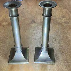 Set of 2 Antique brass candleholders 8 1/2 inches tall