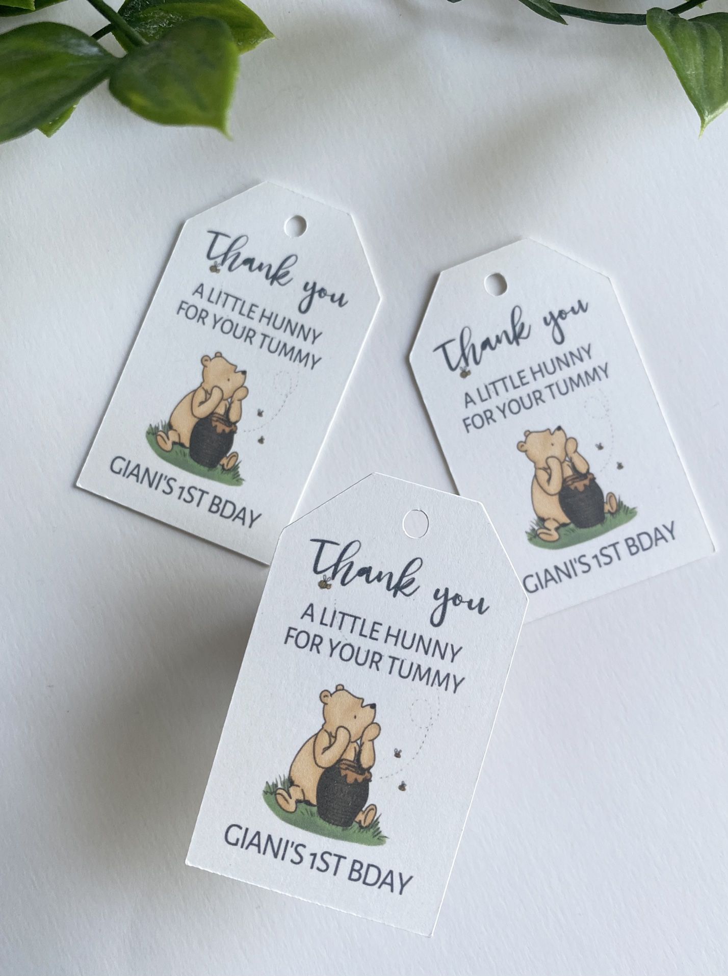 Classic Winnie The Pooh Thank You Tags / First Birthday Favor Tags