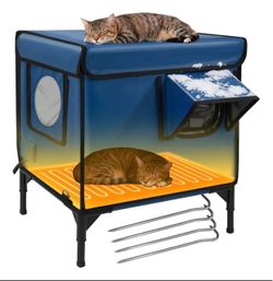 Outdoor Heated Cat House - Indestructible Heated Cat House for Outside Winter, 100% Waterproof, Safe Escape Door, Insulated Outdoor Cat Shelte