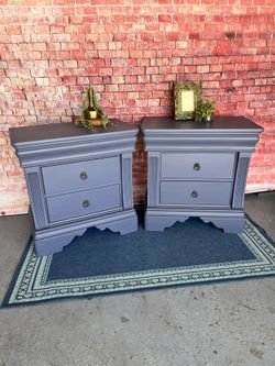 Nightstands Bedside Table Set Of 2 Blue/gray Solid Wood