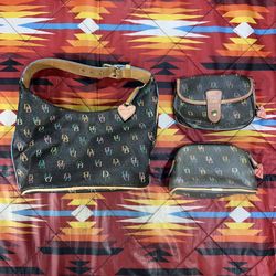 Dooney & Bourke Chic Handbag Monogram Mini Hobo Purse Rainbow Zipper Petite Set