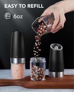 FORLIM Gravity Electric Salt and Pepper Grinder Set, Automatic Pepper Grinder Shakers Mill, Upgraded Batteries Powered Adjustable Coarseness with LED,