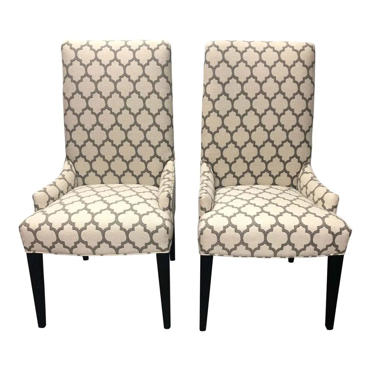 ARHAUS Set/2 Platinum Pewter Dining Chairs BLACK WOOD LEGS MADE IN USA