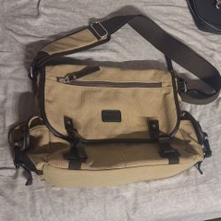 Vintage Canvas Messenger Bag 14.76 ×4.3×11.8 inches Large Book Laptop Shoulder Bag Women Men New (Beige, Large)