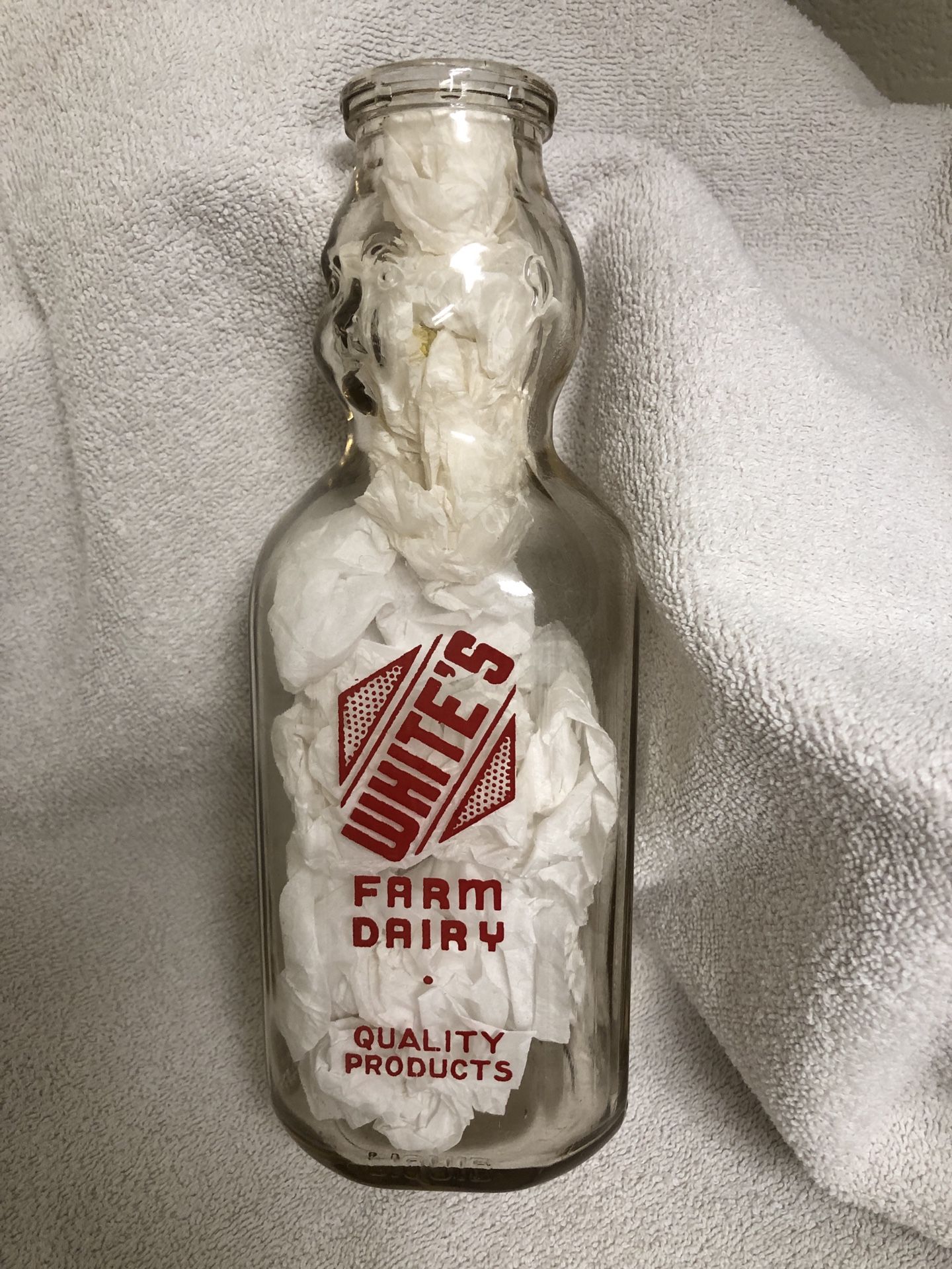 White’s Dairy “Baby Face” Cream Top Milk Bottle, Vintage 1940s