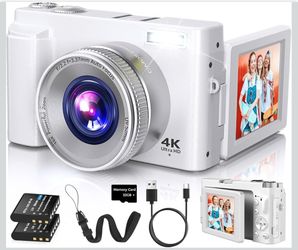 Duluvulu 4K Digital Camera for Photography Autofocus, 2026 Latest 48MP Vlogging Camera for YouTube with SD Card, 2 Batteries, 3" 180°Flip Screen Compa