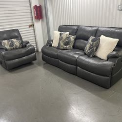 Leather Electric Reclining Couch Set - Free Delivery 