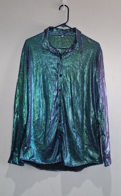 Iridescent Metallic Button-Up Long Sleeve Shirt Size S
