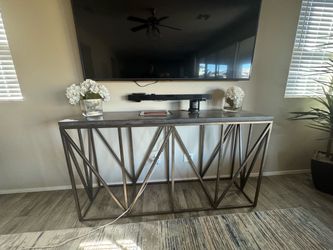 Console Table with Stone Top and Metal Base