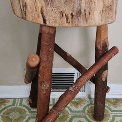 Vintage Wood Slab Stool/Side Table