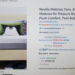 No villa Mattress Twin Size 8 Inch Gel Memory foam For Pressure Releif Bed In Box - NEW 