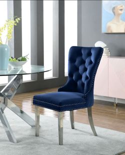 Meridian Carmen Collection Velvet Dining Accent Chairs Set of 2 – Navy