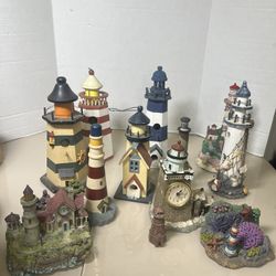 Lot of 12 Misc Lighthouse Figurine Collection Ceramic Wood Handpainted Ocean Sea. READ ! They are all used in general good condition. They will need s
