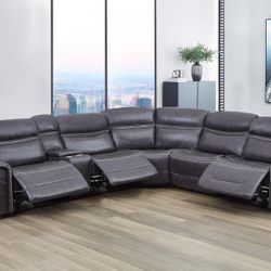 New 6pc Fabric Sectional Sofa With three Recliners